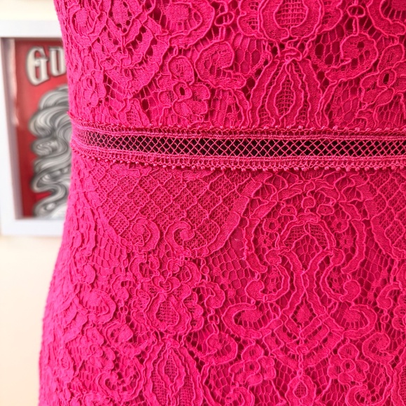 Vintage 90s Guess Hot Pink Lace Sleeveless Dress - Picture 4 of 8